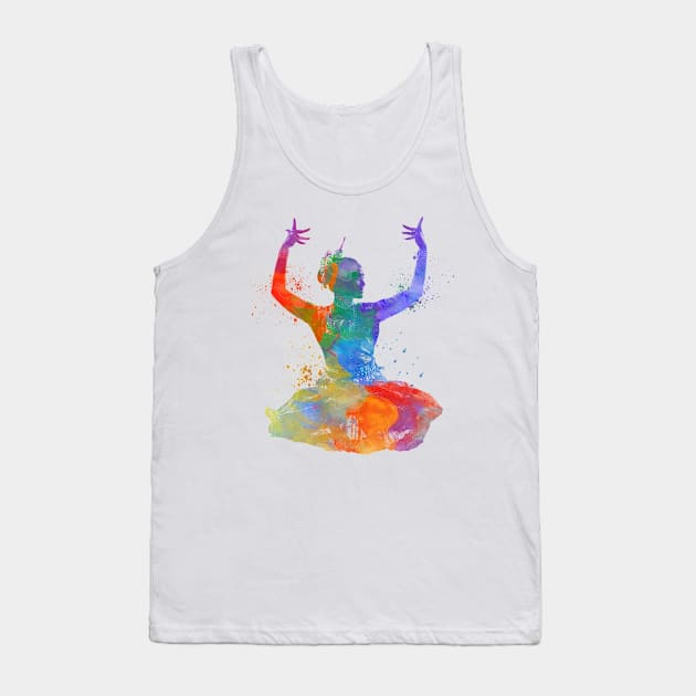 indian woman dancer dancing silhouette in watercolor Tank Top by PaulrommerArt